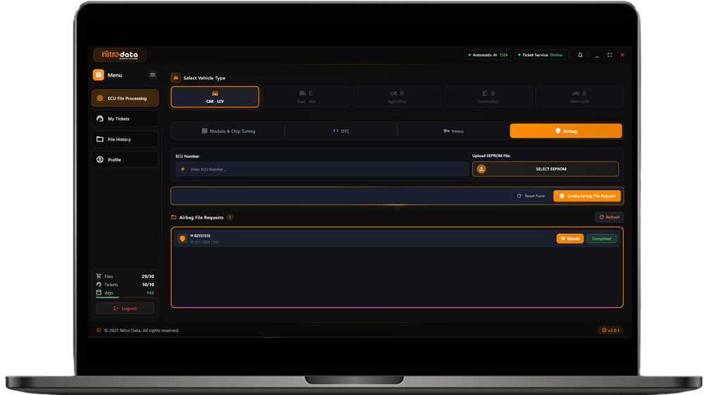 Nitro Data V2 - Airbag Reset