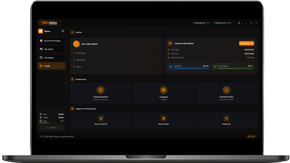 Nitro Data V2 - Profil Paneli