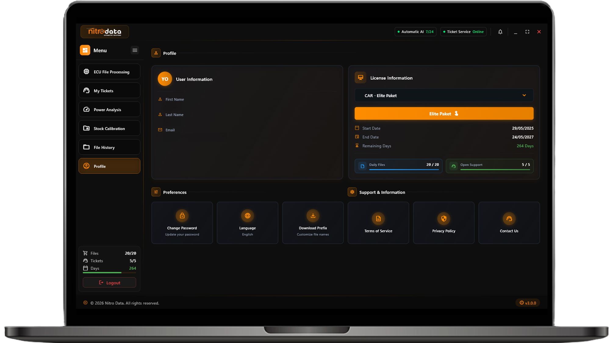 Nitro Data V3 - Profil Paneli